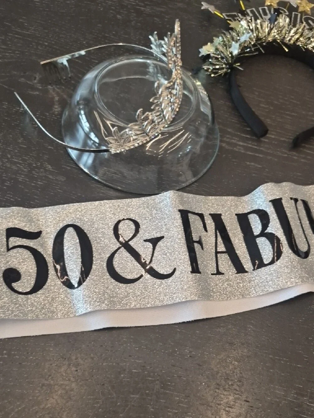 50 & Fabulous Silver Birthday Sash and Tiara Set